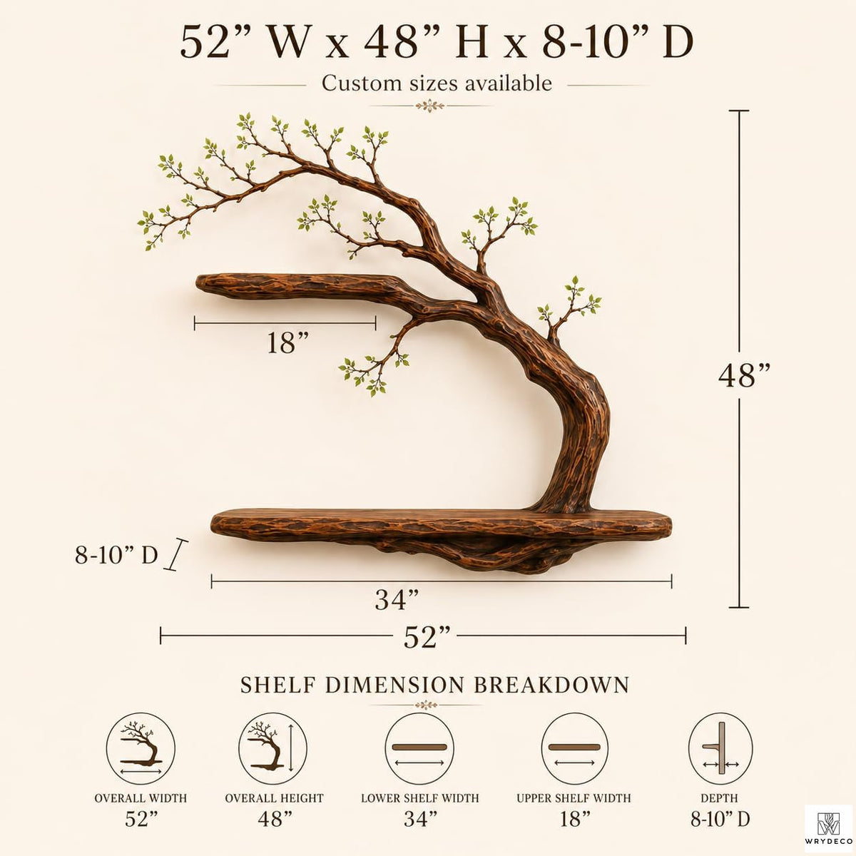 Handcrafted Tree Branch Floating Shelf Set, Two Levels
