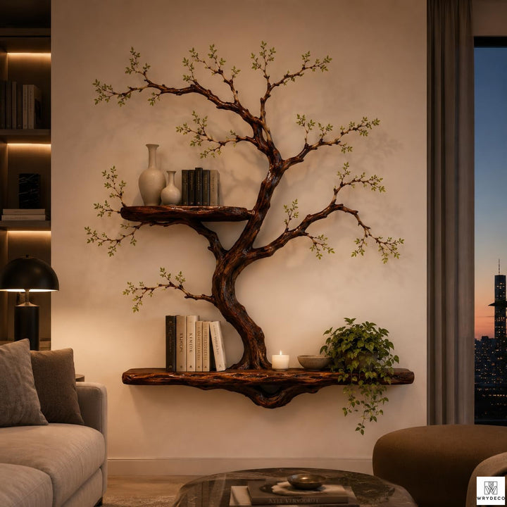 Handcrafted Tree Branch Floating Shelf Set, Two Levels