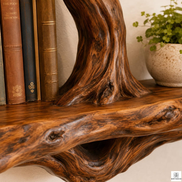 Handcrafted Tree Branch Floating Shelf Set, Two Levels