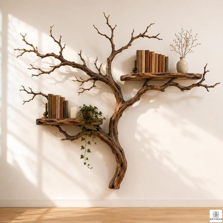 Handcrafted Tree Branch Floating Wood Wall Shelf Set