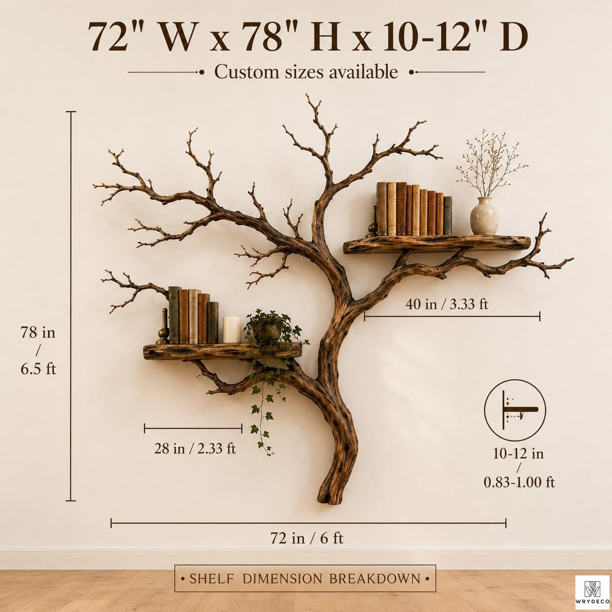 Handcrafted Tree Branch Floating Wood Wall Shelf Set