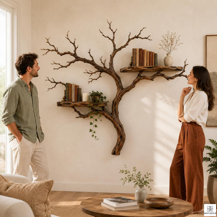 Handcrafted Tree Branch Floating Wood Wall Shelf Set
