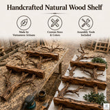 Handcrafted Tree Branch Floating Wood Wall Shelf Set