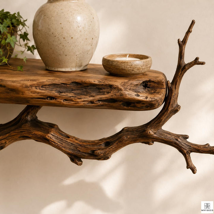 Handcrafted Tree Branch Floating Wood Wall Shelf Set