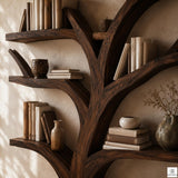 Large Wood Tree-Shaped Bookcase Rustic Branch Shelf