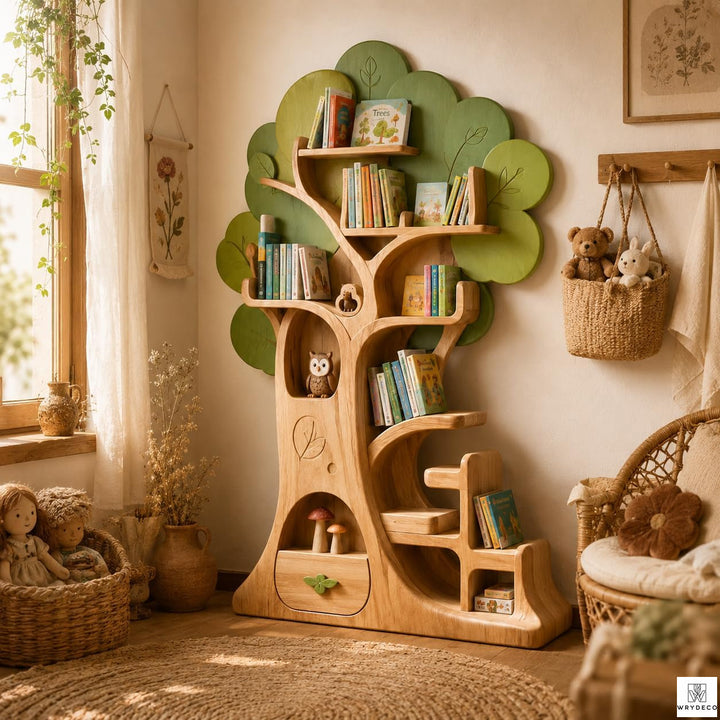 Handmade Wooden Tree Bookshelf for Kids Reading Spaces