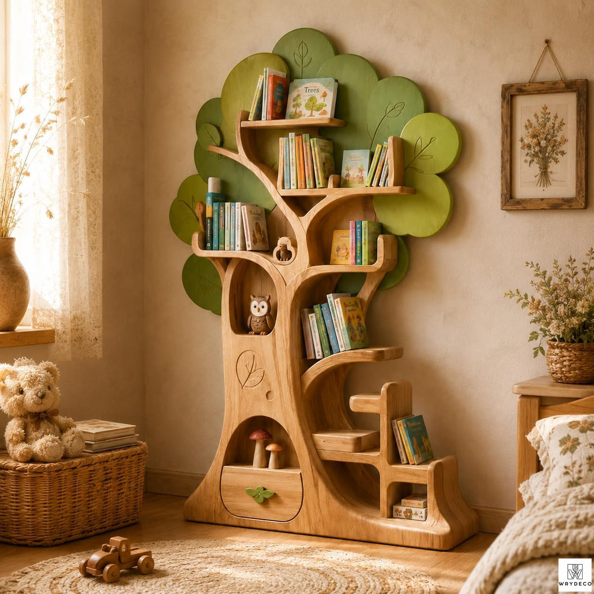 Handmade Wooden Tree Bookshelf for Kids Reading Spaces