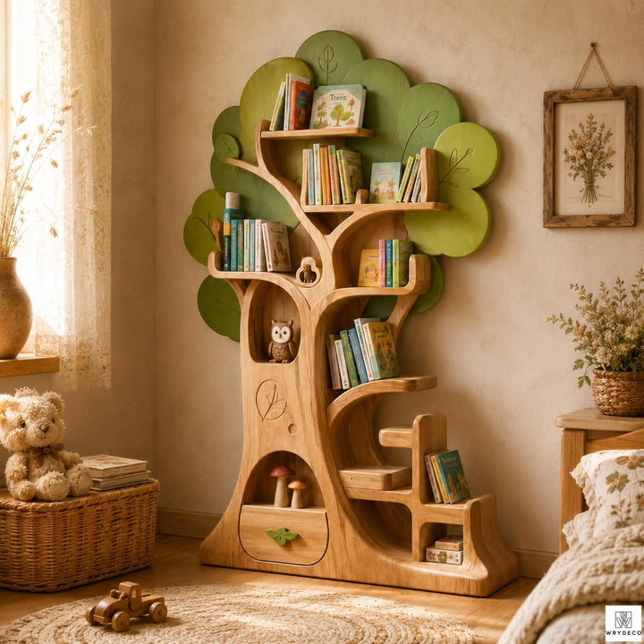 Handmade Wooden Tree Bookshelf for Kids Reading Spaces