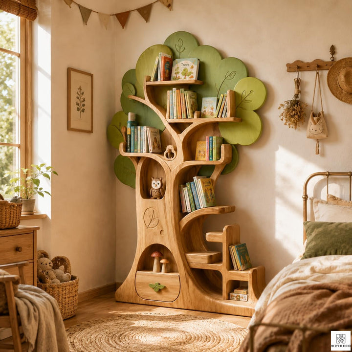Handmade Wooden Tree Bookshelf for Kids Reading Spaces