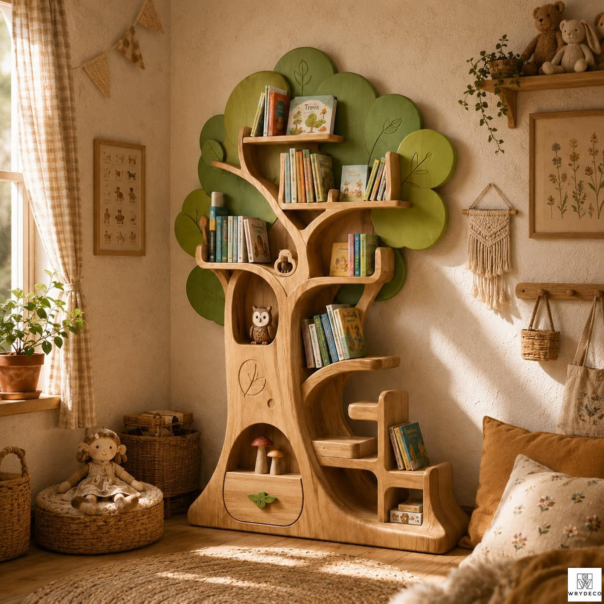 Handmade Wooden Tree Bookshelf for Kids Reading Spaces