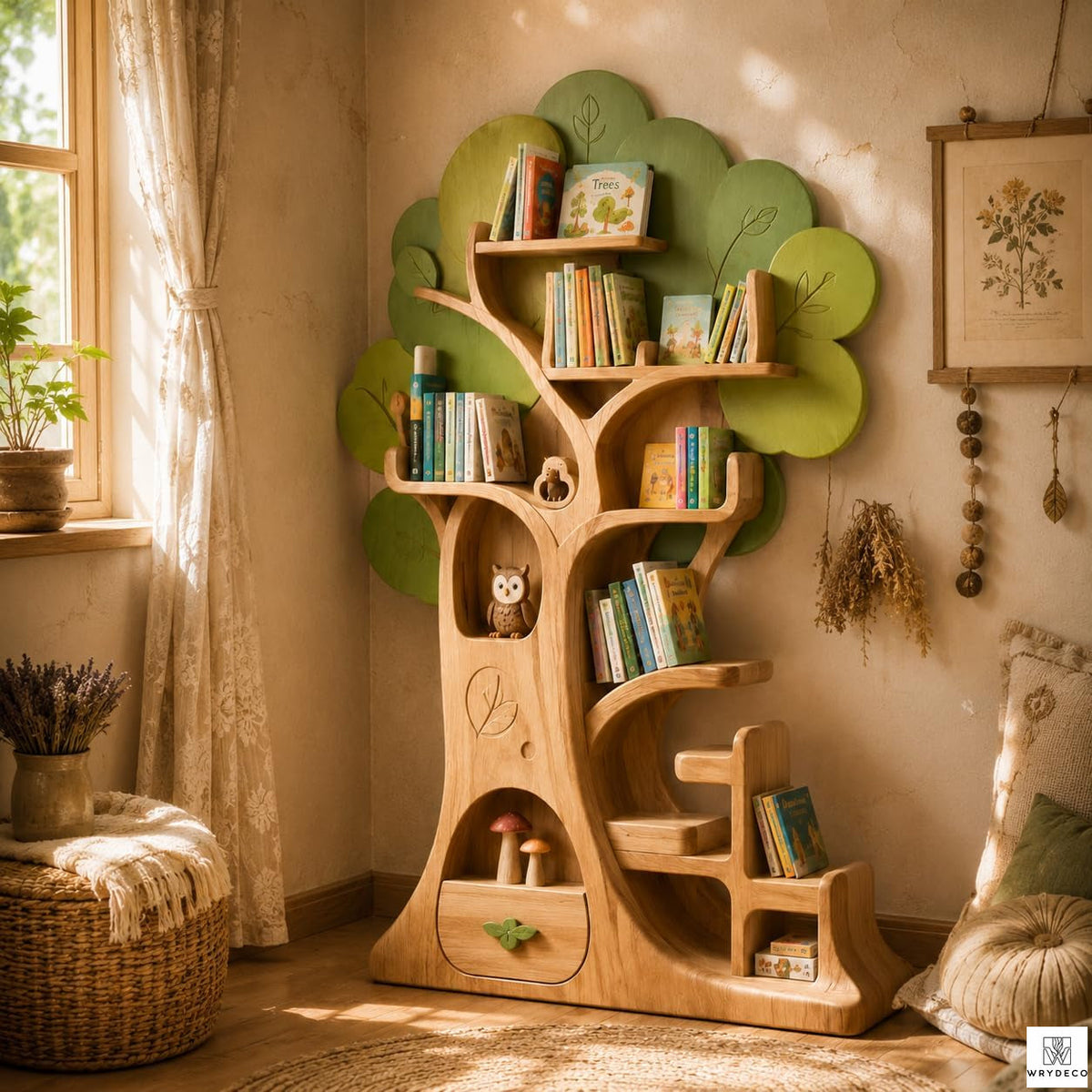 Handmade Wooden Tree Bookshelf for Kids Reading Spaces