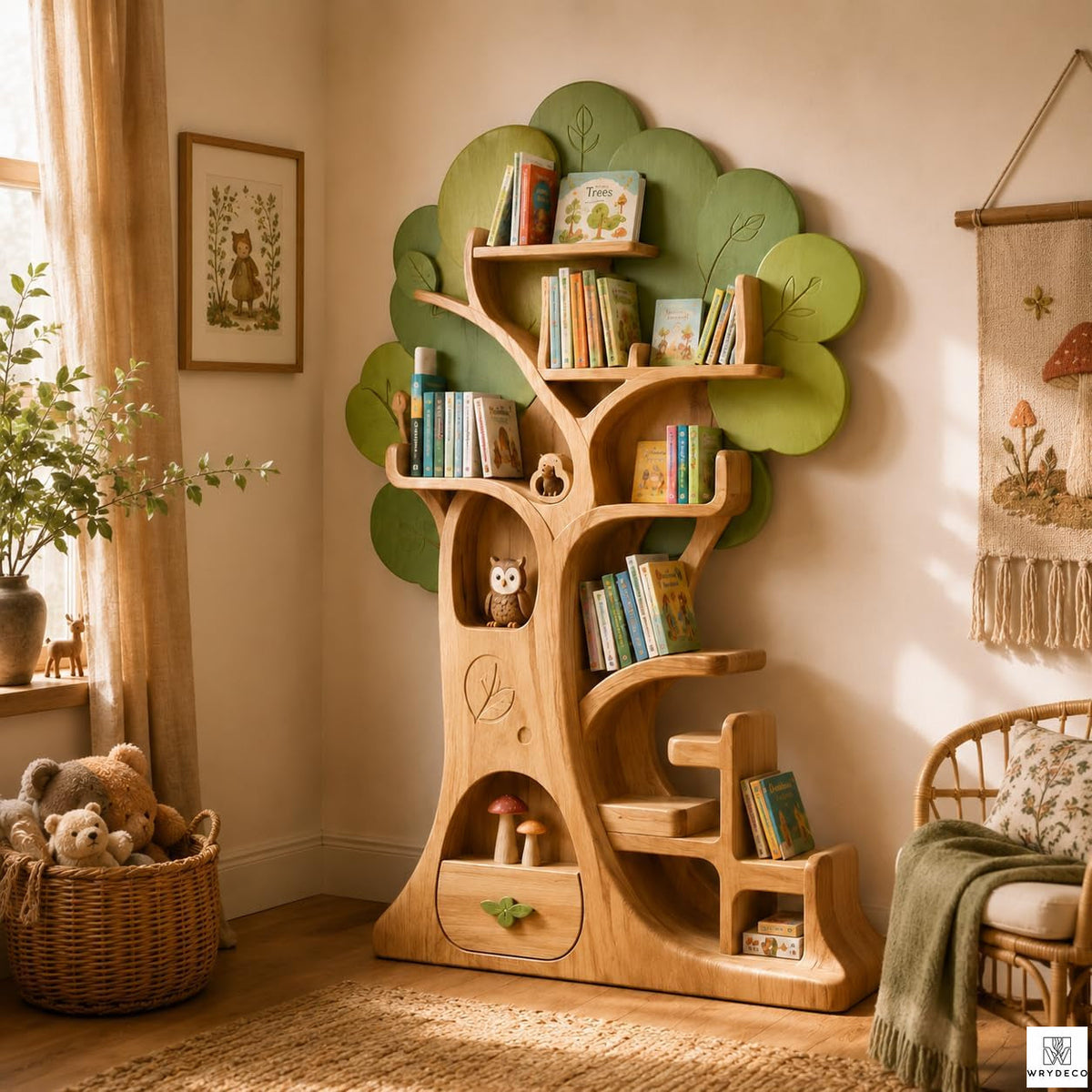 Handmade Wooden Tree Bookshelf for Kids Reading Spaces