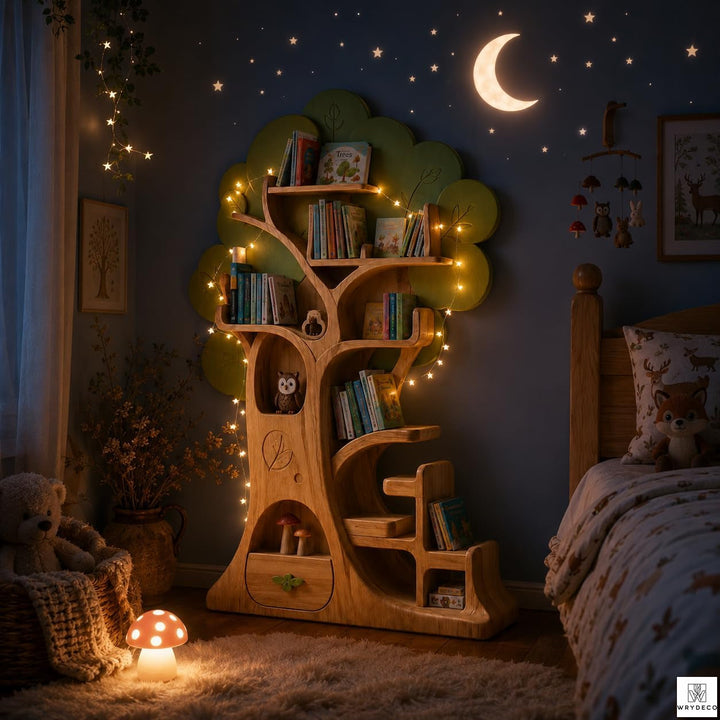 Handmade Wooden Tree Bookshelf for Kids Reading Spaces