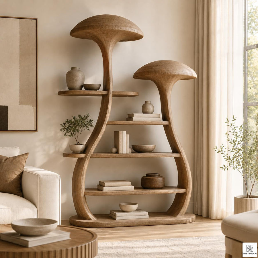 Nature Inspired Display Wooden Mushroom Tree Bookshelf