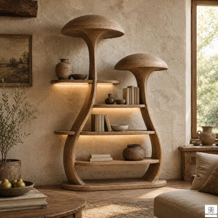 Nature Inspired Display Wooden Mushroom Tree Bookshelf