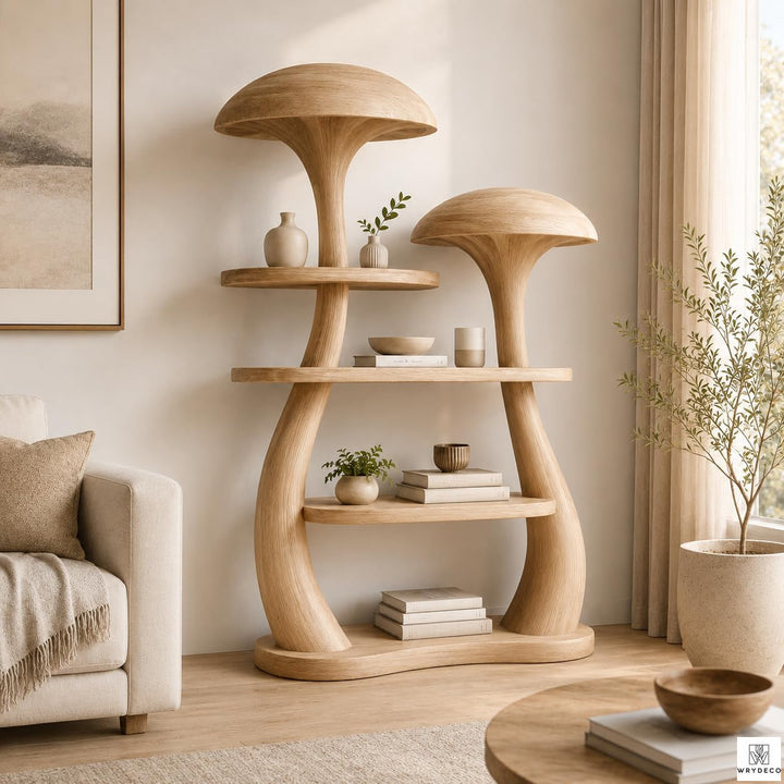 Wooden Mushroom Tree Bookshelf Nature Inspired Display
