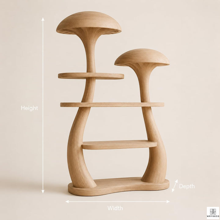 Wooden Mushroom Tree Bookshelf Nature Inspired Display
