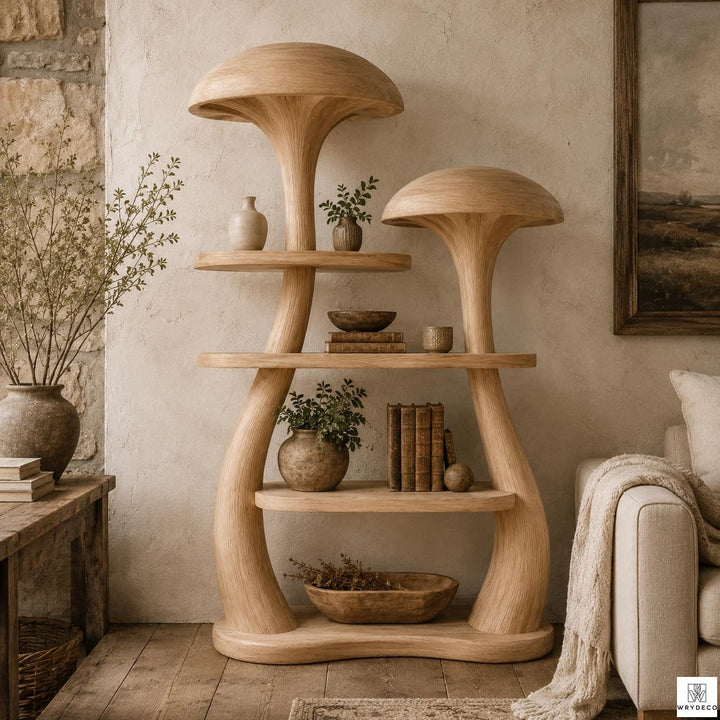 Wooden Mushroom Tree Bookshelf Nature Inspired Display