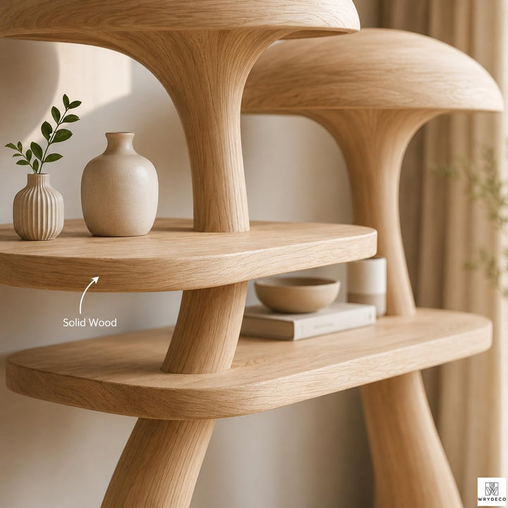 Wooden Mushroom Tree Bookshelf Nature Inspired Display