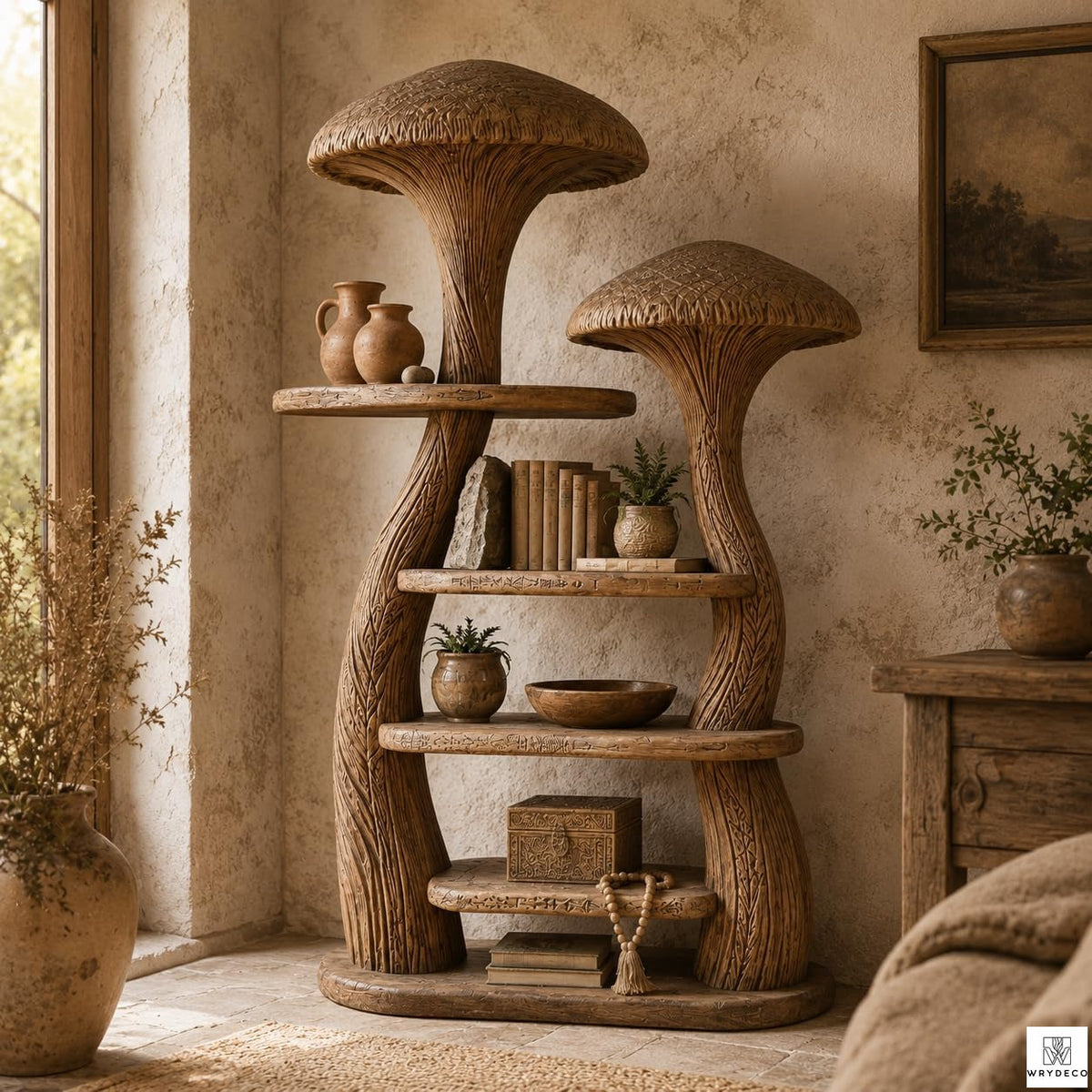 Nature Inspired Mushroom Tree Bookshelf Fantasy Display