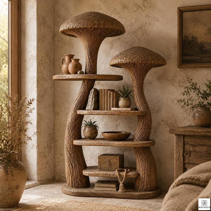 Nature Inspired Mushroom Tree Bookshelf Fantasy Display