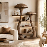 Mushroom Tree Bookshelf with Tiered Wooden Display Shelves
