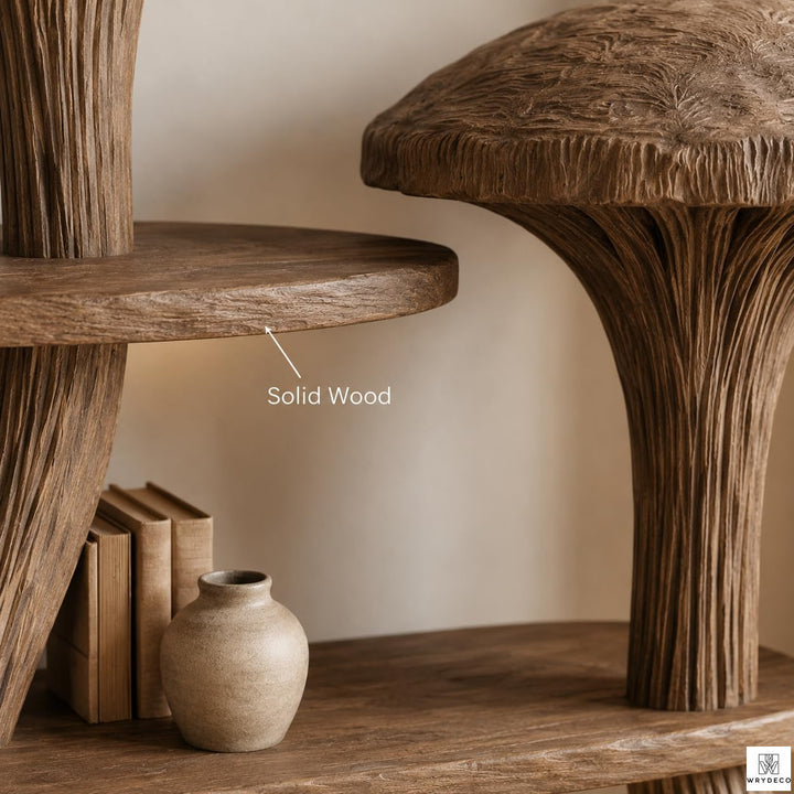 Mushroom Tree Bookshelf with Tiered Wooden Display Shelves