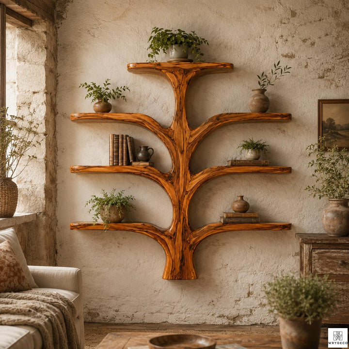 Contemporary Wooden Tree Branch Display Bookcase Shelf