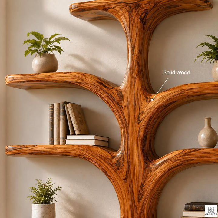 Contemporary Wooden Tree Branch Display Bookcase Shelf