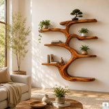 Wooden Tree Bookcase with Wall-Mounted Branch Display