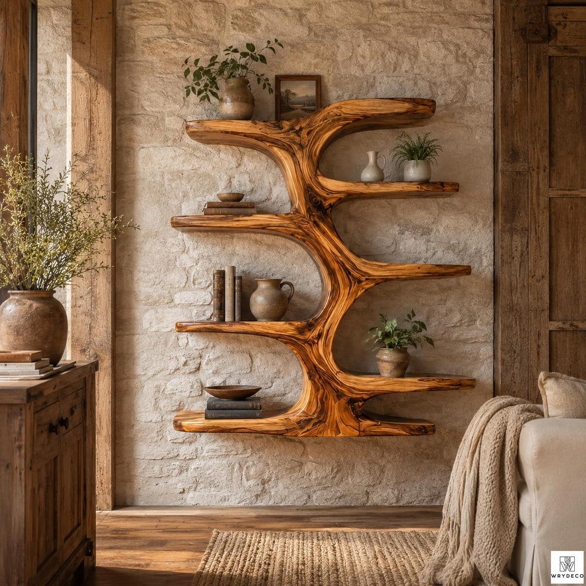 Contemporary Wooden Tree Branch Display Bookcase Shelf