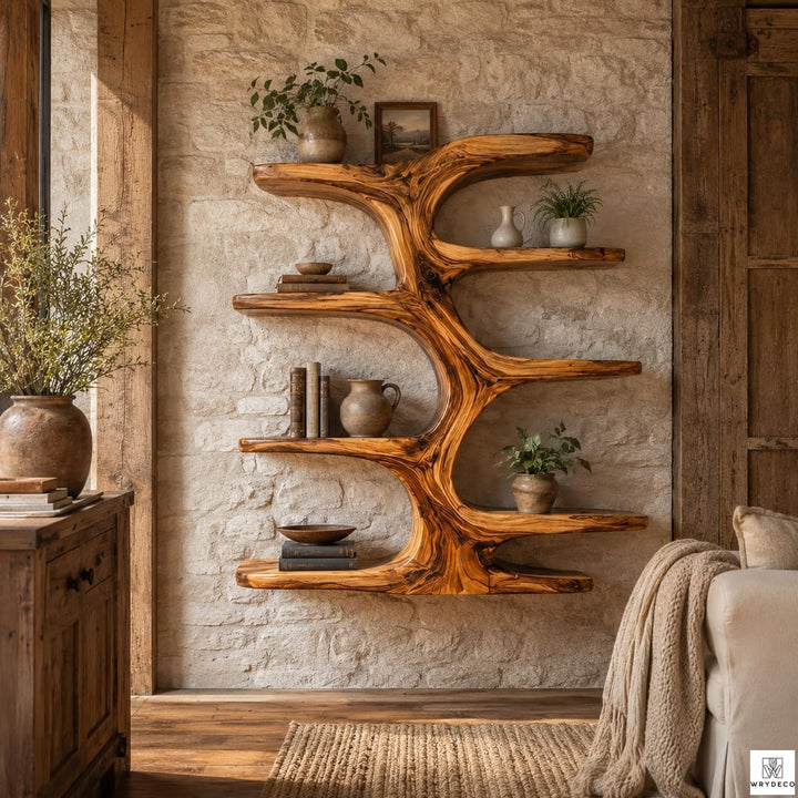 Contemporary Wooden Tree Branch Display Bookcase Shelf