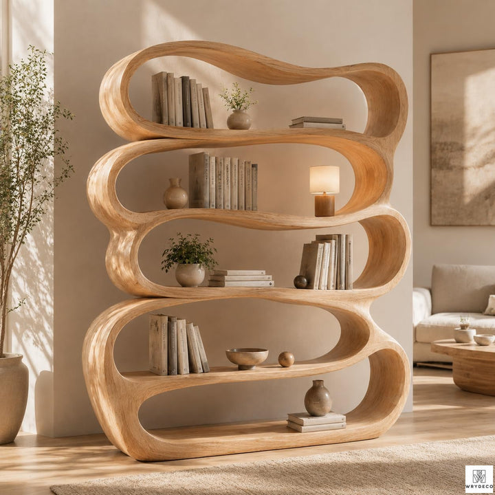 Solid Wood Organic Curved Bookshelf and Room Divider