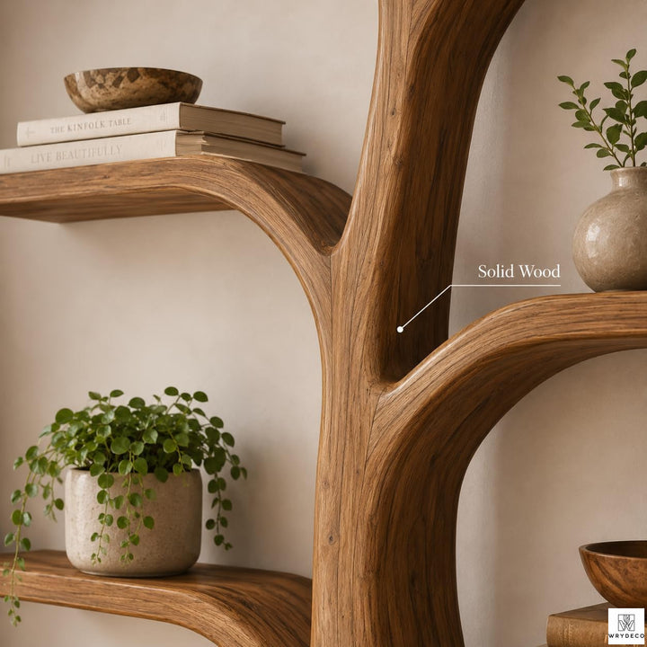 Solid Wood Tree Branch Wall-Mounted Display Bookcase
