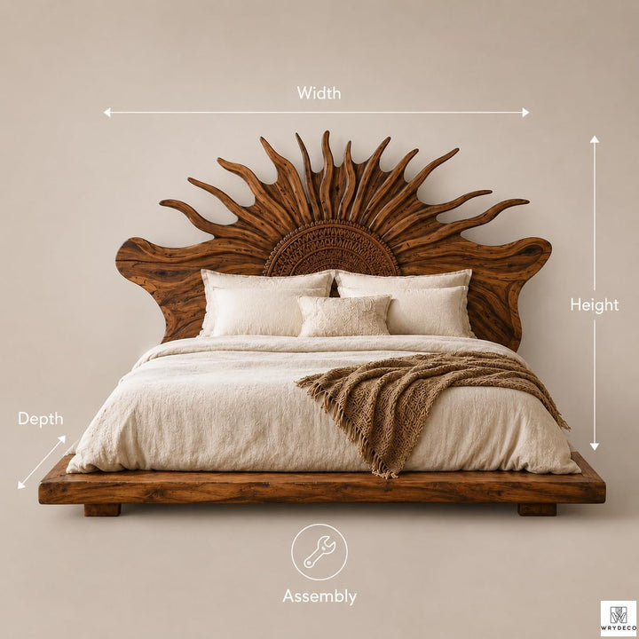 Handmade Rustic Solid Wood Platform Bed with Branch Headboard