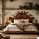 Handmade Rustic Solid Wood Platform Bed with Branch Headboard