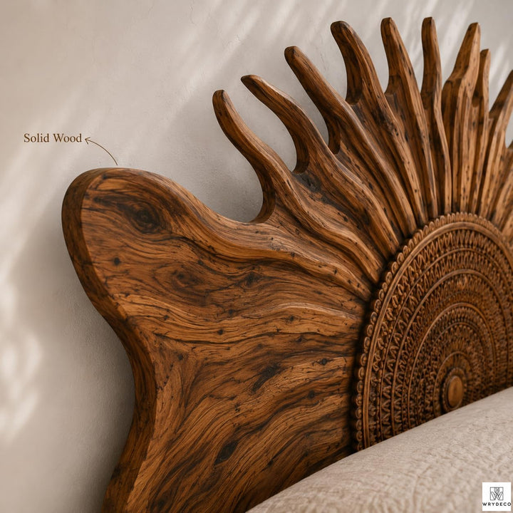 Handmade Rustic Solid Wood Platform Bed with Branch Headboard