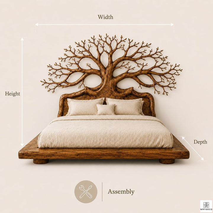 Rustic Solid Wood Platform Bed with Branch Headboard