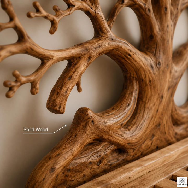 Rustic Solid Wood Platform Bed with Branch Headboard