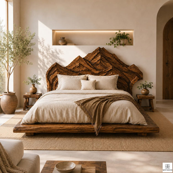 Rustic Wood Platform Bed with Tree Branch Headboard - image 1