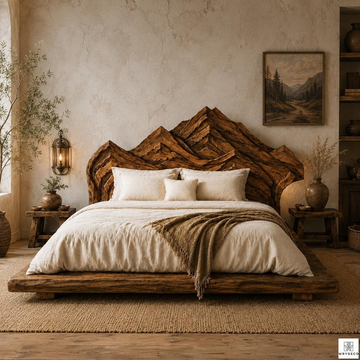 Rustic Wood Platform Bed with Tree Branch Headboard - image 3