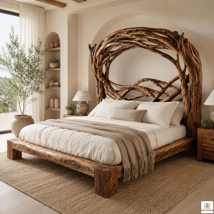 Tree Bird Nest Wood Platform Canopy Bed Frame