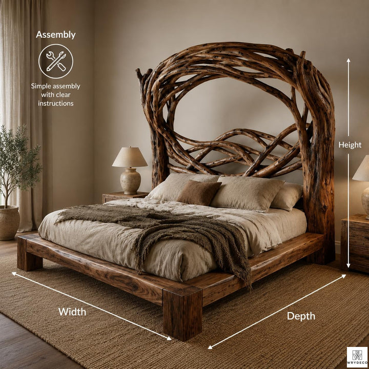 Tree Bird Nest Wood Platform Canopy Bed Frame