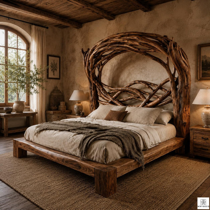 Tree Bird Nest Wood Platform Canopy Bed Frame