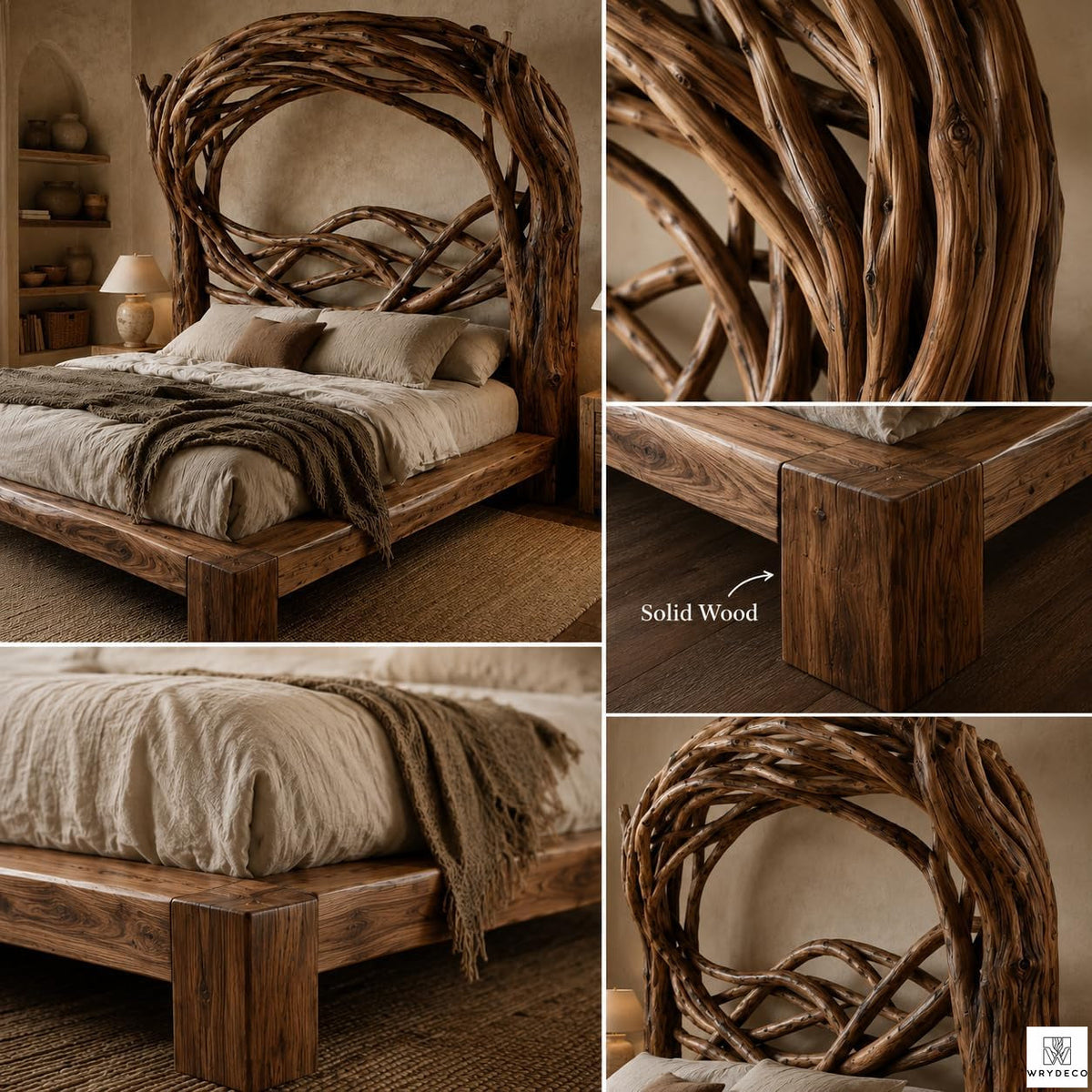 Tree Bird Nest Wood Platform Canopy Bed Frame