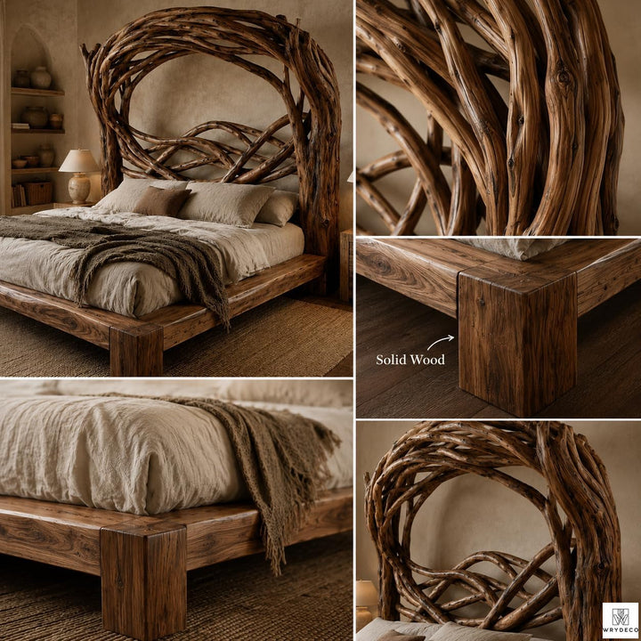 Tree Bird Nest Wood Platform Canopy Bed Frame