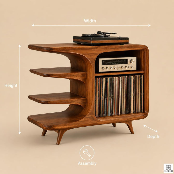 Solid Wood Vinyl Record Stand with Turntable Shelf