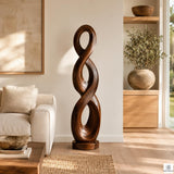 Handcrafted Twisted Wood Floor Sculpture with Open Cutouts