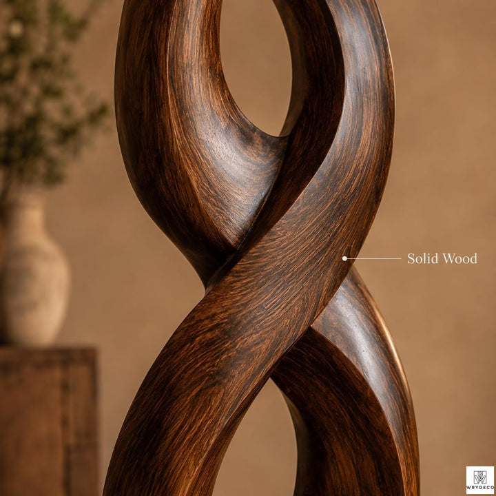 Handcrafted Twisted Wood Floor Sculpture with Open Cutouts