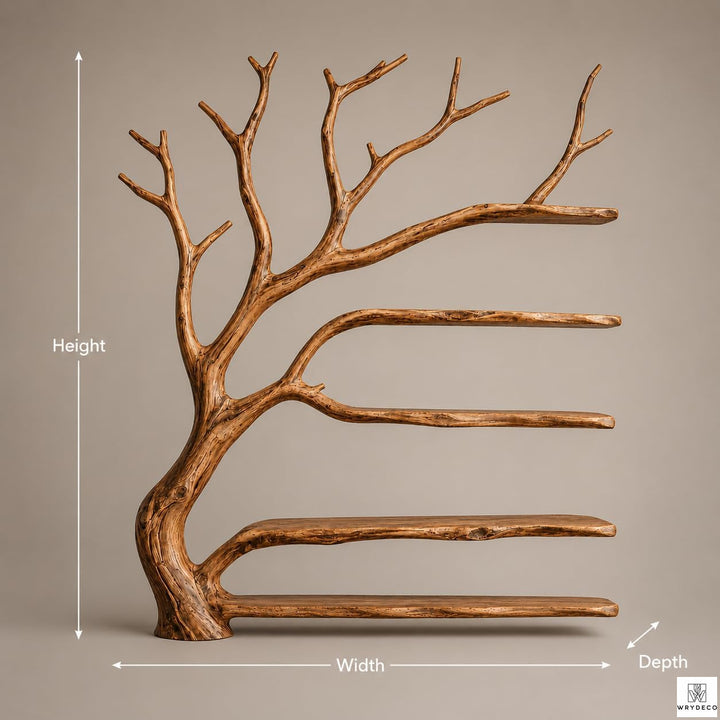 Handcrafted Natural Wood Tree Branch Bookshelf for Living Room
